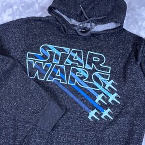Star Wars Mens Charcoal Grey Marl X-Wing Graphic Pullover Hoodie Large